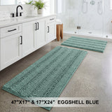 H.Versailtex 2 Pieces  Extra Thick Chenille Striped Pattern Shaggy Bath Rugs Include 1 Rectangle and 1 Toilet Rug