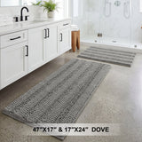 H.Versailtex 2 Pieces  Extra Thick Chenille Striped Pattern Shaggy Bath Rugs Include 1 Rectangle and 1 Toilet Rug