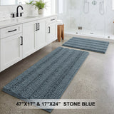 H.Versailtex 2 Pieces  Extra Thick Chenille Striped Pattern Shaggy Bath Rugs Include 1 Rectangle and 1 Toilet Rug