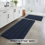 H.Versailtex 2 Pieces  Extra Thick Chenille Striped Pattern Shaggy Bath Rugs Include 1 Rectangle and 1 Toilet Rug