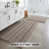 H.Versailtex 2 Pieces  Extra Thick Chenille Striped Pattern Shaggy Bath Rugs Include 1 Rectangle and 1 Toilet Rug