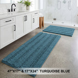 H.Versailtex 2 Pieces  Extra Thick Chenille Striped Pattern Shaggy Bath Rugs Include 1 Rectangle and 1 Toilet Rug