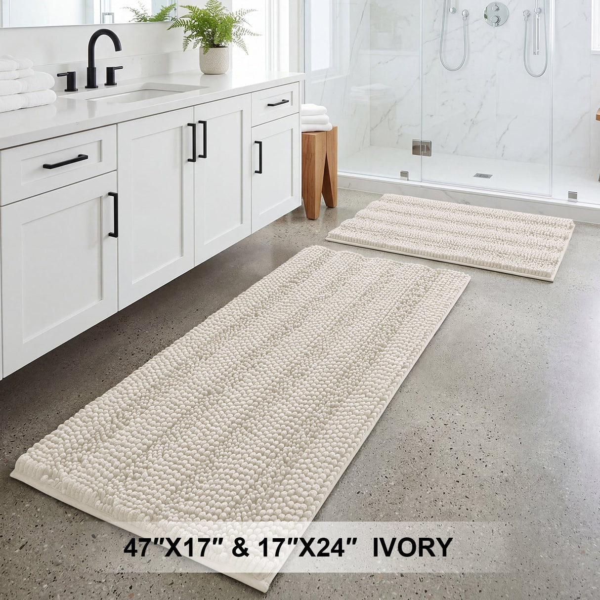 H.Versailtex 2 Pieces  Extra Thick Chenille Striped Pattern Shaggy Bath Rugs Include 1 Rectangle and 1 Toilet Rug