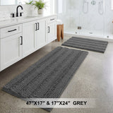 H.Versailtex 2 Pieces  Extra Thick Chenille Striped Pattern Shaggy Bath Rugs Include 1 Rectangle and 1 Toilet Rug