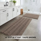 H.Versailtex 2 Pieces  Extra Thick Chenille Striped Pattern Shaggy Bath Rugs Include 1 Rectangle and 1 Toilet Rug