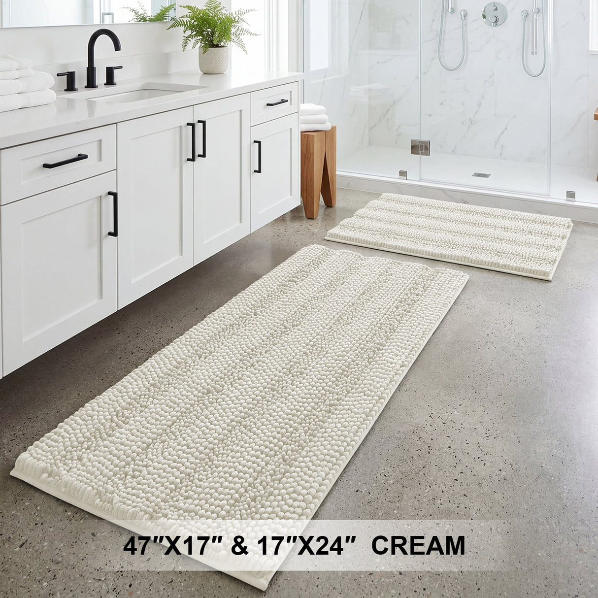 H.Versailtex 2 Pieces  Extra Thick Chenille Striped Pattern Shaggy Bath Rugs Include 1 Rectangle and 1 Toilet Rug