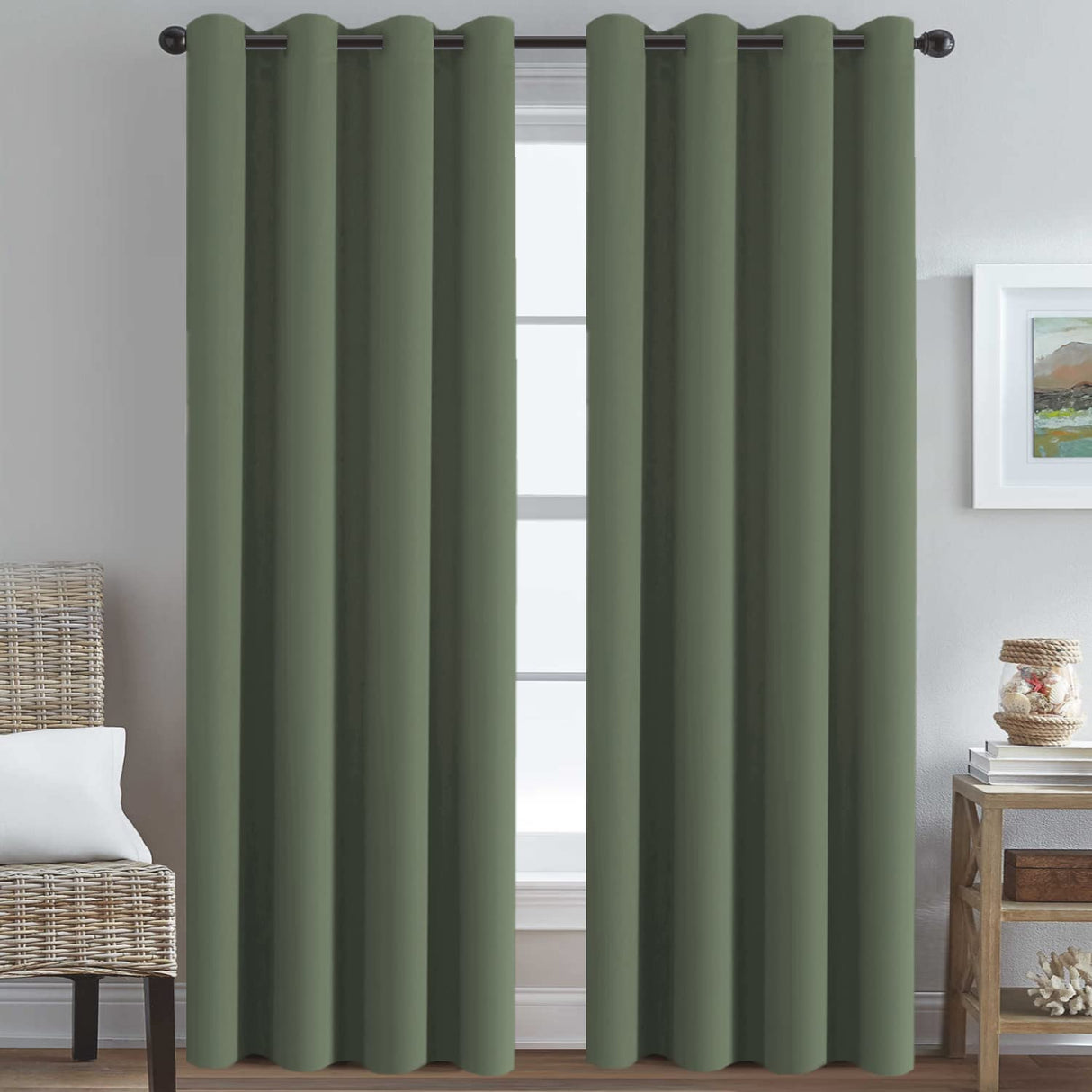 PrimeBeau Blackout Essential Grommet Thermal Curtain 2 Panels, W52" Long