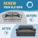 PrimeBeau 3 Pieces T Cushion Loveseat Slipcovers Couch Cover for 2 Cushion Couch Non Slip Super Stretch Soft Washable Furniture Protector with 2 Individual T Cushion Covers