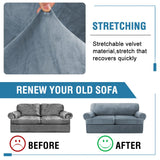 PrimeBeau Sofa Cover 3 Pieces T Cushion Loveseat Slipcovers Thick Velvet Couch Cover Furniture Protector Stretch T Cushion Sofa Covers for 2 Cushion Couch with 2 T Cushion Covers Washable