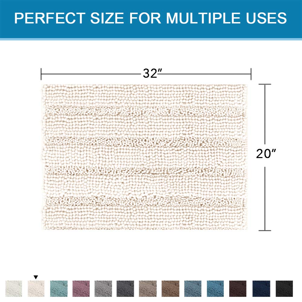 PrimeBeau Luxury Chenille Striped Bath Mats Set | Ultra Thick & Absorbent Non Slip Rugs 20“ x 32"