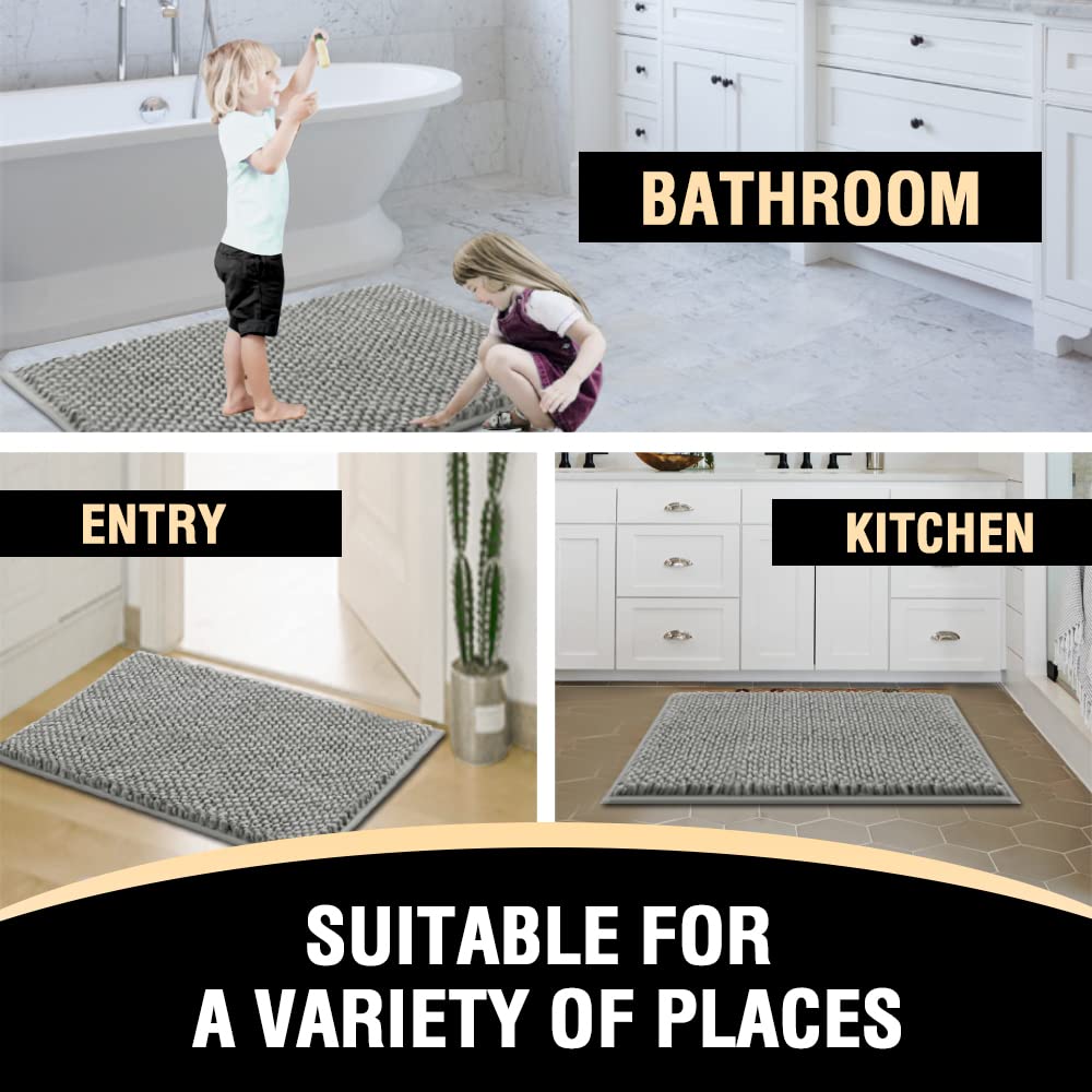 PrimeBeau 3-Piece Aqua Foam Bathroom Rugs Set | Non-Slip, Extra Absorbent Bath Mats for Tub & Shower | Soft Chenille, Vibrant Decor & Easy Care | 17''x24''+20''x32''+20''x24'' U-Shaped