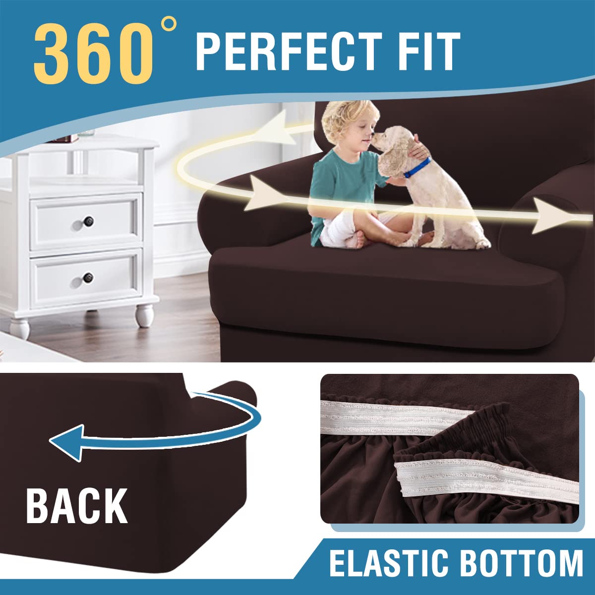 PrimeBeau 2 Pieces T Cushion Sofa Slipcovers Couch Cover for 1 Cushion Couch Non Slip Super Stretch Soft Washable Furniture Protector with 1 Individual T Cushion Cover