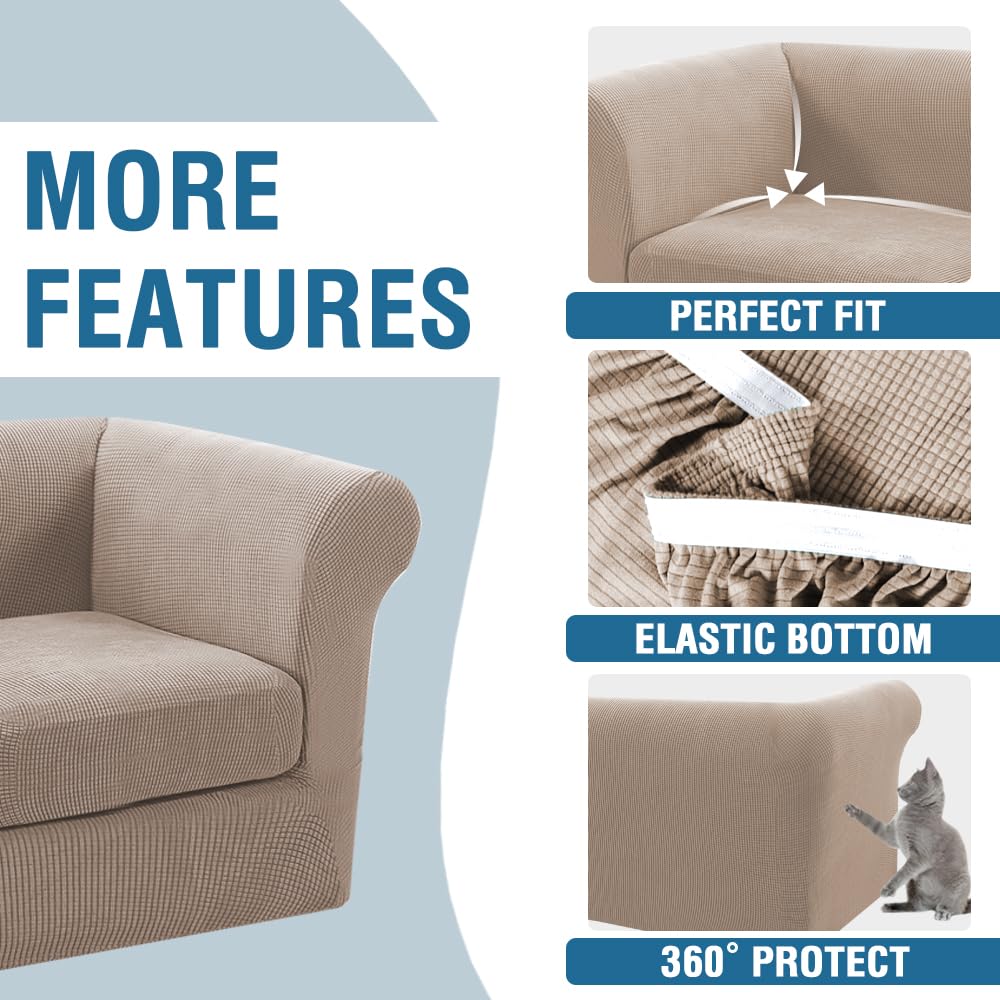 PrimeBeau 2 Pieces Chesterfield Armchair Covers Stretch Slip Covers, Mid Century Deep Seat Couch Cover Fit Width Up to 47 Inch, Thicker Jacquard Fabric (Including 1 base cover and 1 individual cushion cover)