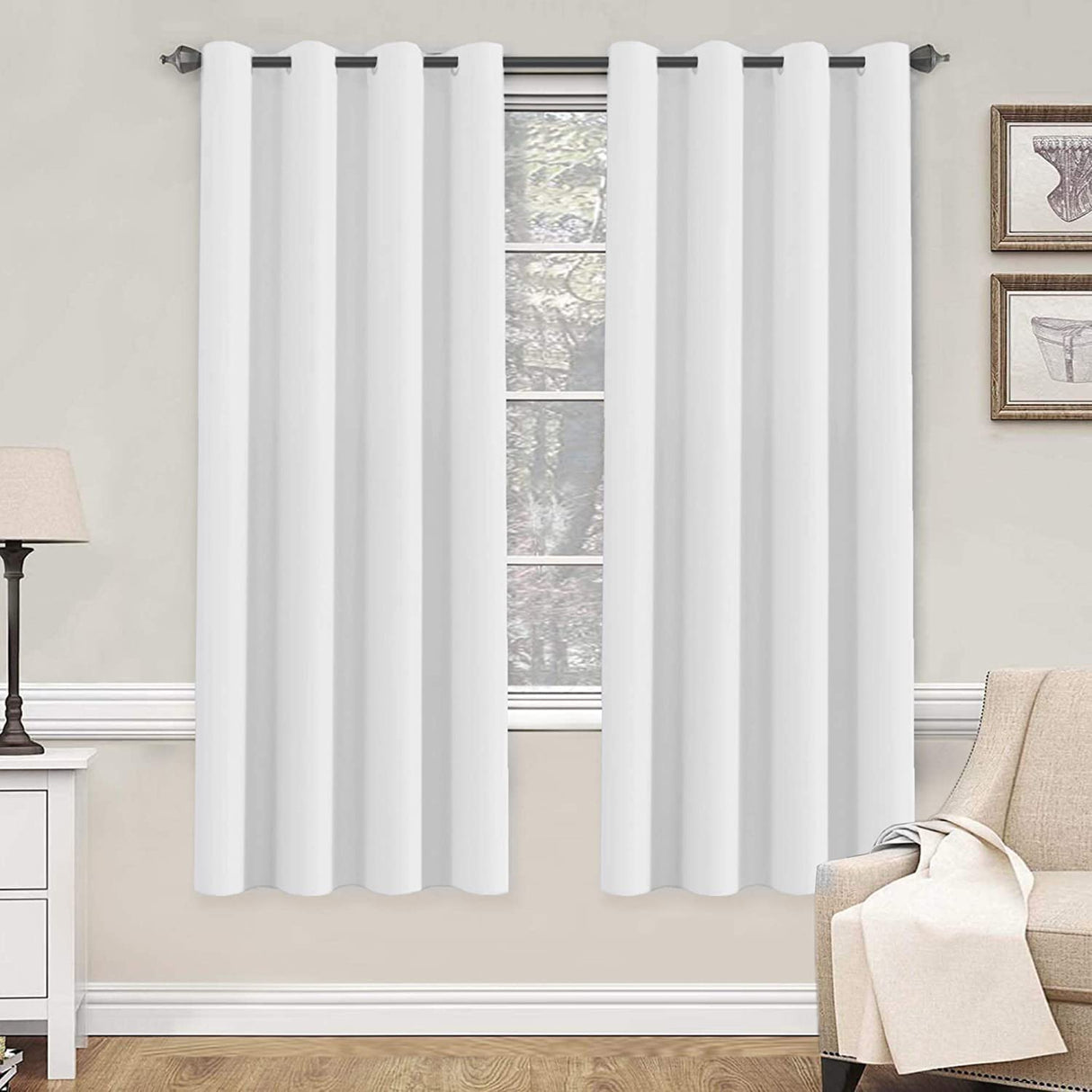 PrimeBeau Blackout Grommet Solid Color Curtain Set of 2 Panels, W52" Short