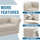 PrimeBeau 3 Pieces Chesterfield Loveseat & Oversized Loveseat Covers Stretch Slip Covers, Mid Century Deep Seat Couch Cover Fit Width Up to 70"-88", Thicker Jacquard Fabric (1 base cover and 2 individual cushion covers)