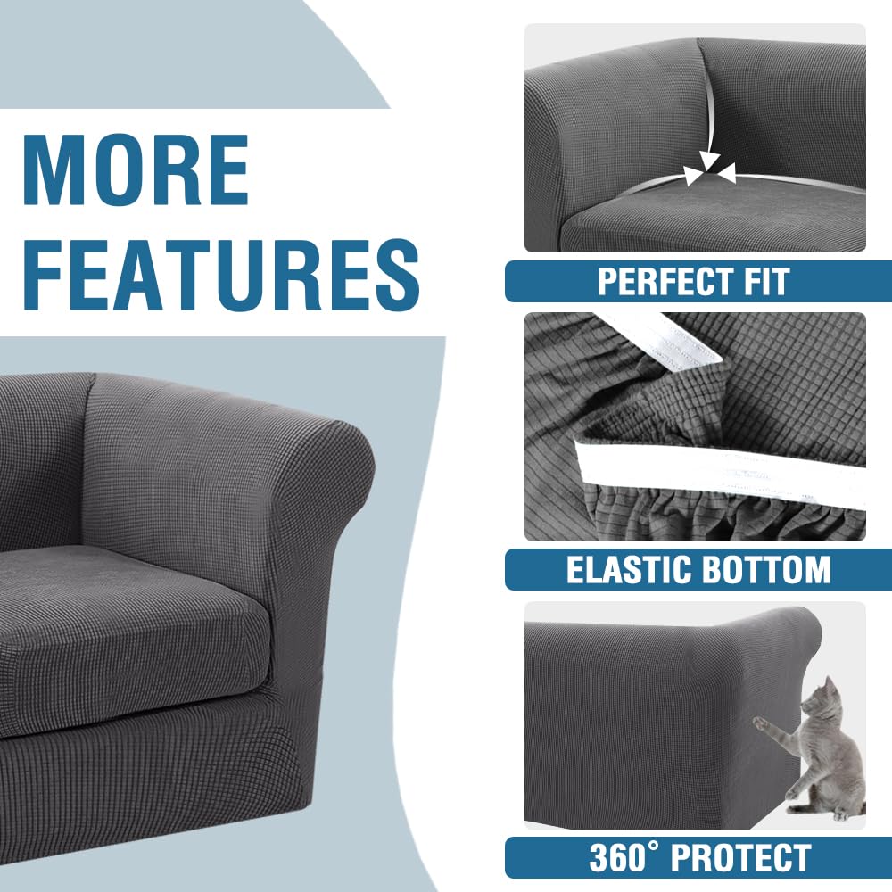 PrimeBeau 2 Pieces Chesterfield Armchair Covers Stretch Slip Covers, Mid Century Deep Seat Couch Cover Fit Width Up to 47 Inch, Thicker Jacquard Fabric (Including 1 base cover and 1 individual cushion cover)