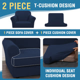 PrimeBeau 2 Pieces T Cushion Sofa Slipcovers Couch Cover for 1 Cushion Couch Non Slip Super Stretch Soft Washable Furniture Protector with 1 Individual T Cushion Cover