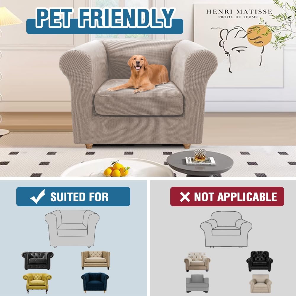 PrimeBeau 2 Pieces Chesterfield Armchair Covers Stretch Slip Covers, Mid Century Deep Seat Couch Cover Fit Width Up to 47 Inch, Thicker Jacquard Fabric (Including 1 base cover and 1 individual cushion cover)