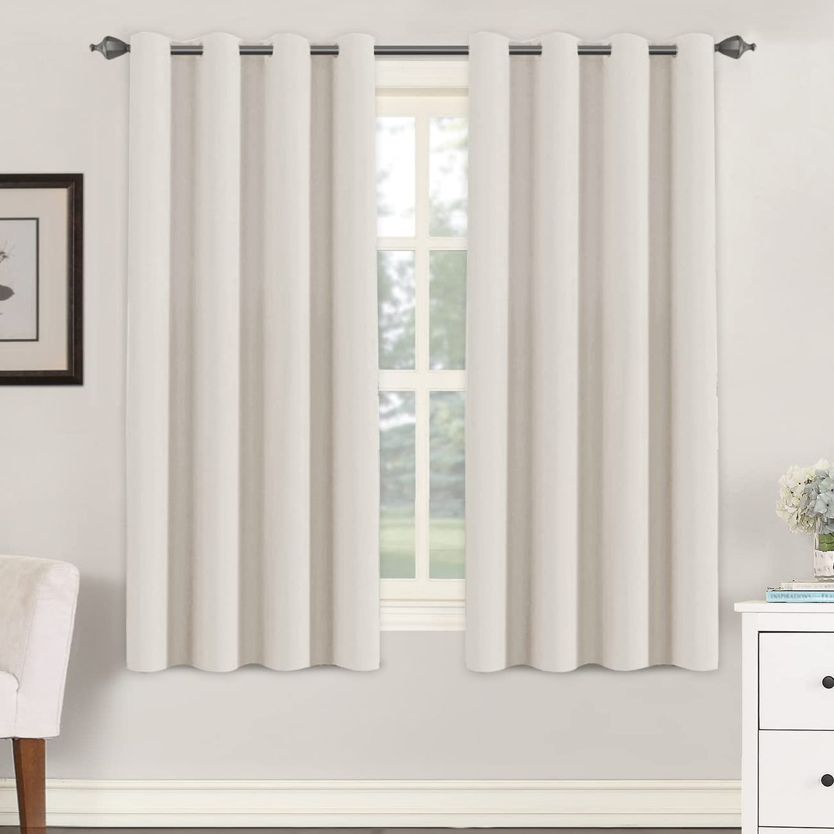 PrimeBeau Blackout Grommet Solid Color Curtain Set of 2 Panels, W52" Short