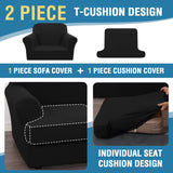 PrimeBeau 2 Pieces T Cushion Sofa Slipcovers Couch Cover for 1 Cushion Couch Non Slip Super Stretch Soft Washable Furniture Protector with 1 Individual T Cushion Cover