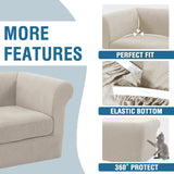 PrimeBeau 2 Pieces Chesterfield Armchair Covers Stretch Slip Covers, Mid Century Deep Seat Couch Cover Fit Width Up to 47 Inch, Thicker Jacquard Fabric (Including 1 base cover and 1 individual cushion cover)