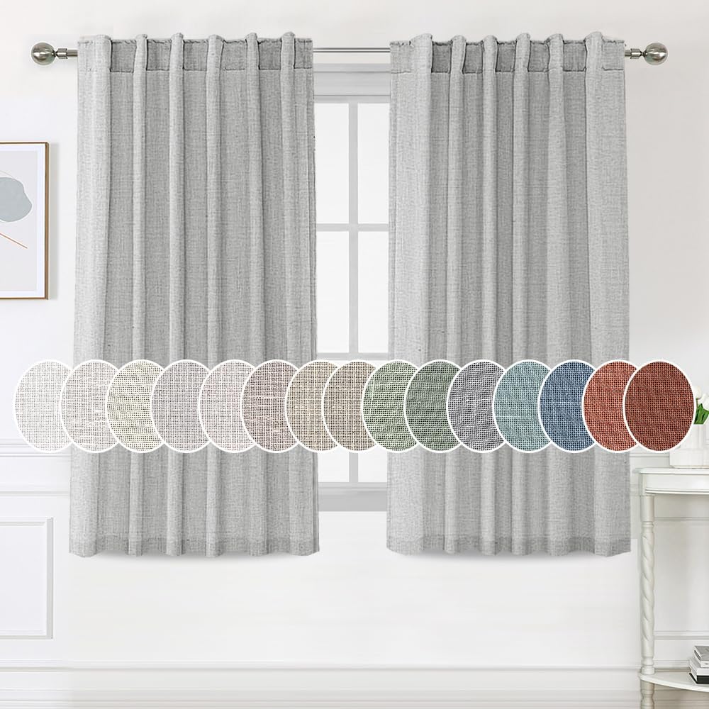 H.Versailtex Natural Linen Tab Loop Pocket Semi Sheer Light Filtering Curtains