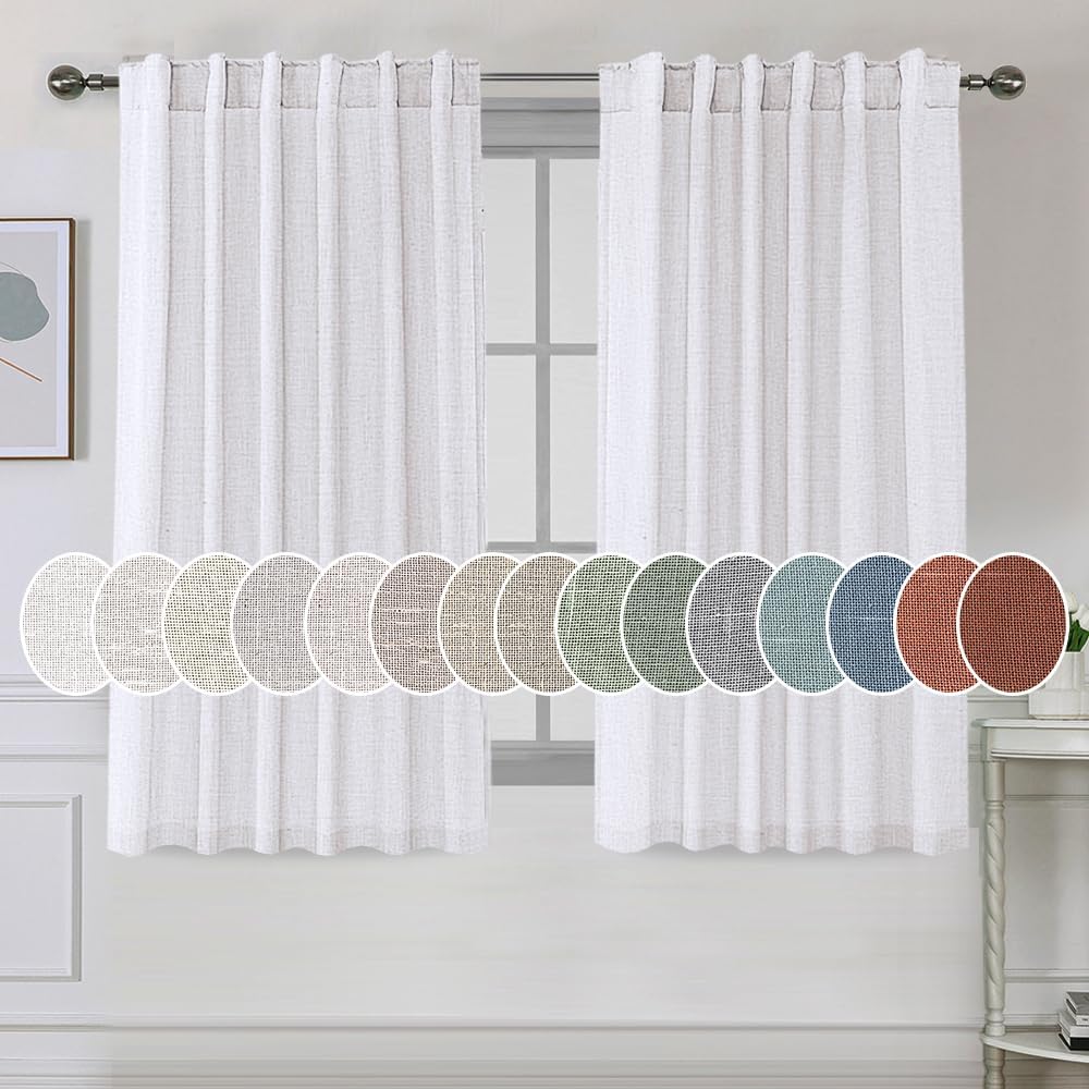 H.Versailtex Natural Linen Tab Loop Pocket Semi Sheer Light Filtering Curtains