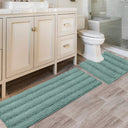 H.Versailtex 2 Pieces Extra Thick Chenille Striped Pattern Shaggy Bath Rugs Include 1 Rectangle and 1 Toilet Rug