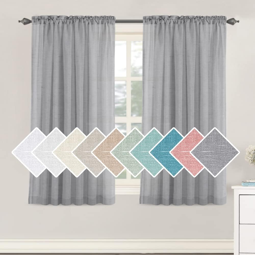 H.Versailtex Natural Linen Blended Curtains 63 Inches Length 2 Panels Textured Woven Linen Sheer Curtain Drapes for Living Room/Bedroom Light Filtering Rod Pocket Casual Draperies - Linen