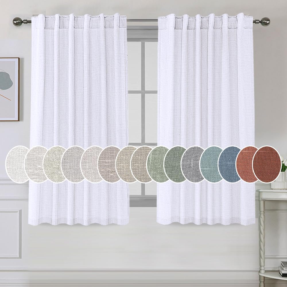 H.Versailtex Natural Linen Tab Loop Pocket Semi Sheer Light Filtering Curtains