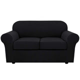 H.VERSAILTEX 3 Piece Stretch Sofa Covers for 2 Cushion Loveseat Couch Covers for Living Room Furniture Cover (Base Cover Plus 2 Seat Cushion Covers) Thicker Jacquard Fabric(Medium Sofa, Black)