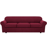 H.VERSAILTEX 4 Piece Stretch Sofa Covers for 3 Cushion Couch Covers for Living Room Furniture Slipcovers (Base Cover Plus 3 Seat Cushion Covers) Upgraded Thicker Jacquard Fabric (XL Sofa, Burgundy)