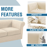 PrimeBeau 3 Pieces Chesterfield Loveseat & Oversized Loveseat Covers Stretch Slip Covers, Mid Century Deep Seat Couch Cover Fit Width Up to 70"-88", Thicker Jacquard Fabric (1 base cover and 2 individual cushion covers)