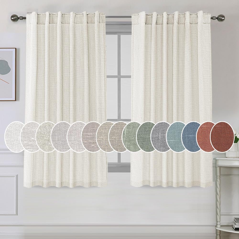 H.Versailtex Natural Linen Tab Loop Pocket Semi Sheer Light Filtering Curtains