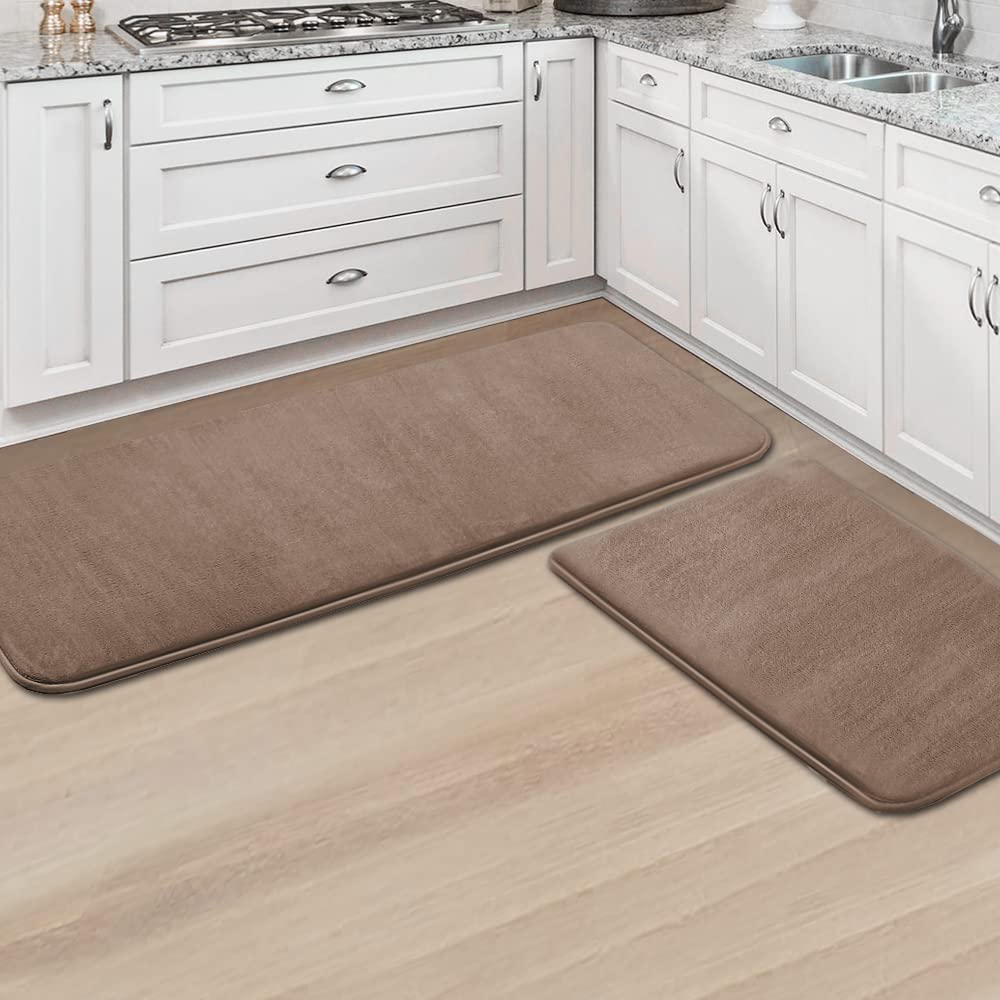PrimeBeau Luxurious Memory Foam Bath Mat, Flannel Velvety Bath Mat Luxury Extra Soft and Absorbent Non Slip Rugs(Set of 2)