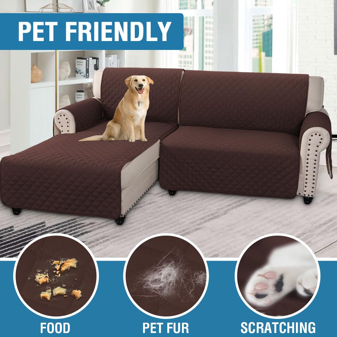 PrimeBeau 100% Waterproof Sectional Couch Covers 2-Piece Couch Cover L Shape Sofa Covers Washable for Dogs Non Slip (Loveseat）