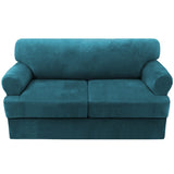 PrimeBeau Sofa Cover 3 Pieces T Cushion Loveseat Slipcovers Thick Velvet Couch Cover Furniture Protector Stretch T Cushion Sofa Covers for 2 Cushion Couch with 2 T Cushion Covers Washable
