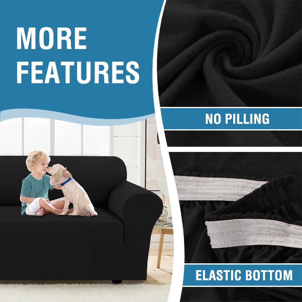 PrimeBeau 2023 Version Sofa Cover 1-Piece Stretch Couch Covers for 3 and 4 Cushions Couch Sofa Cover Spandex Non Slip Soft Form Fit Furniture Protector with Elastic Bottom