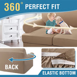 PrimeBeau 3 Pieces T Cushion Loveseat Slipcovers Couch Cover for 2 Cushion Couch Non Slip Super Stretch Soft Washable Furniture Protector with 2 Individual T Cushion Covers