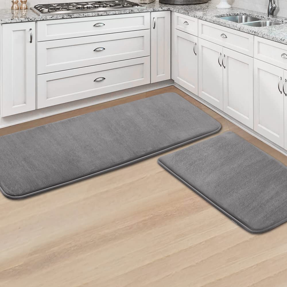 PrimeBeau Luxurious Memory Foam Bath Mat, Flannel Velvety Bath Mat Luxury Extra Soft and Absorbent Non Slip Rugs(Set of 2)