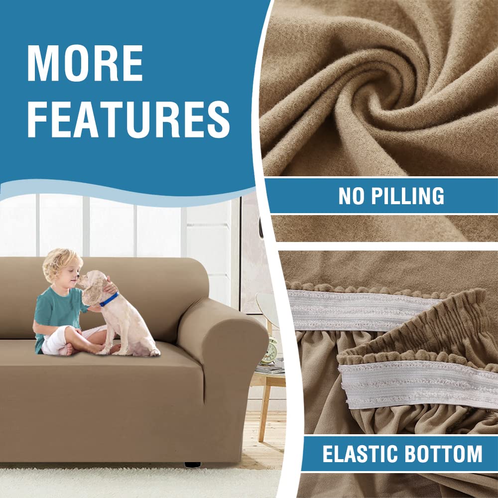 PrimeBeau 2023 Version Sofa Cover 1-Piece Stretch Couch Covers for 3 and 4 Cushions Couch Sofa Cover Spandex Non Slip Soft Form Fit Furniture Protector with Elastic Bottom