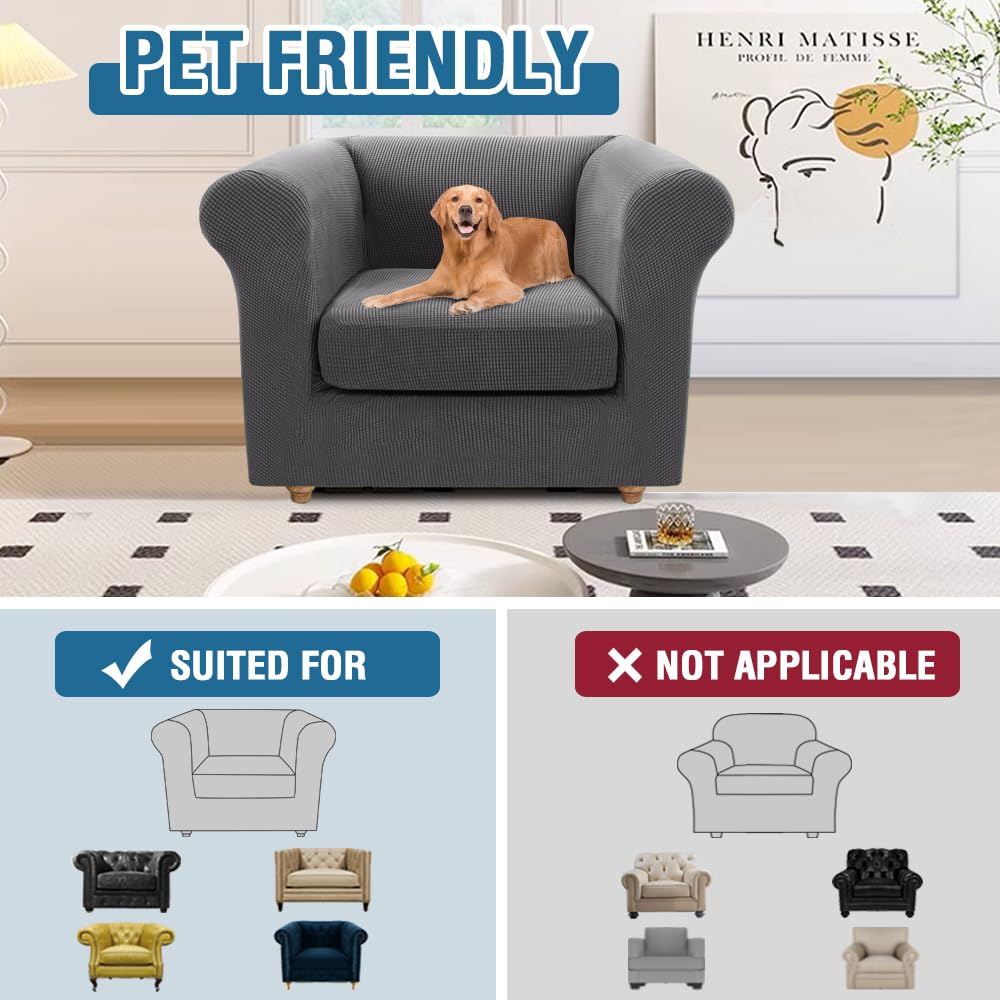 PrimeBeau 2 Pieces Chesterfield Armchair Covers Stretch Slip Covers, Mid Century Deep Seat Couch Cover Fit Width Up to 47 Inch, Thicker Jacquard Fabric (Including 1 base cover and 1 individual cushion cover)