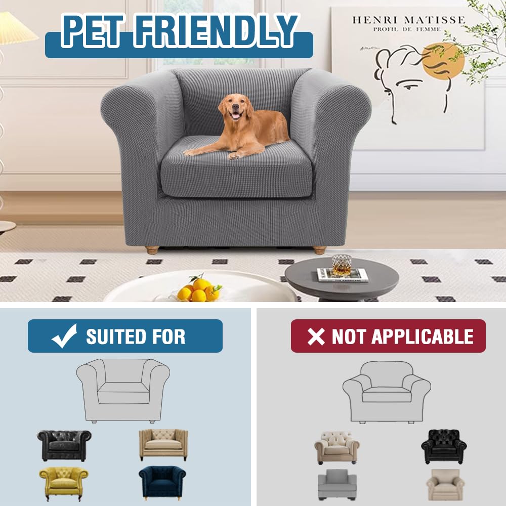 PrimeBeau 2 Pieces Chesterfield Armchair Covers Stretch Slip Covers, Mid Century Deep Seat Couch Cover Fit Width Up to 47 Inch, Thicker Jacquard Fabric (Including 1 base cover and 1 individual cushion cover)