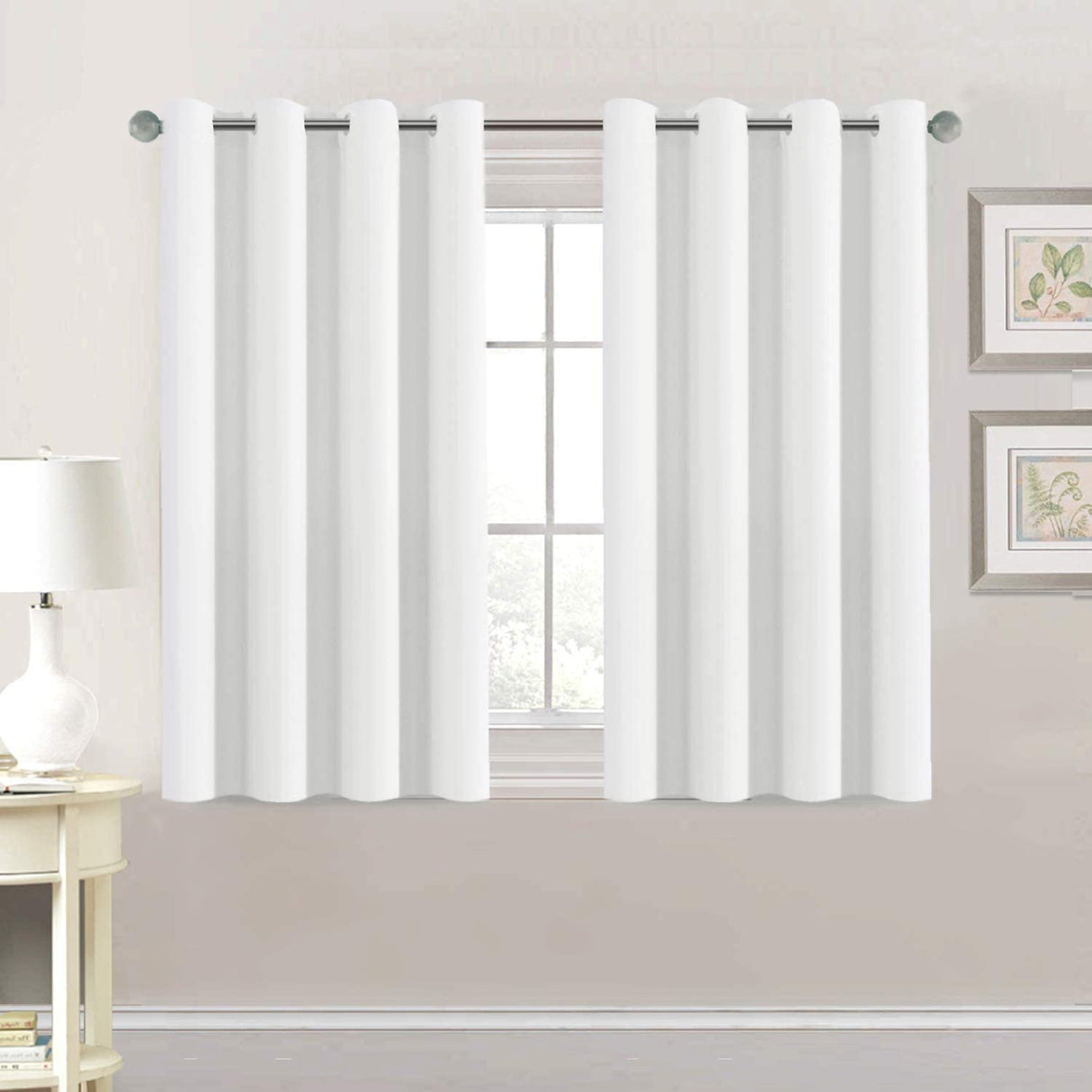 PrimeBeau Blackout Grommet Solid Color Curtain Set of 2 Panels, W52" Short