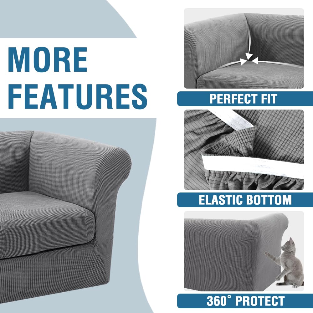 PrimeBeau 2 Pieces Chesterfield Armchair Covers Stretch Slip Covers, Mid Century Deep Seat Couch Cover Fit Width Up to 47 Inch, Thicker Jacquard Fabric (Including 1 base cover and 1 individual cushion cover)