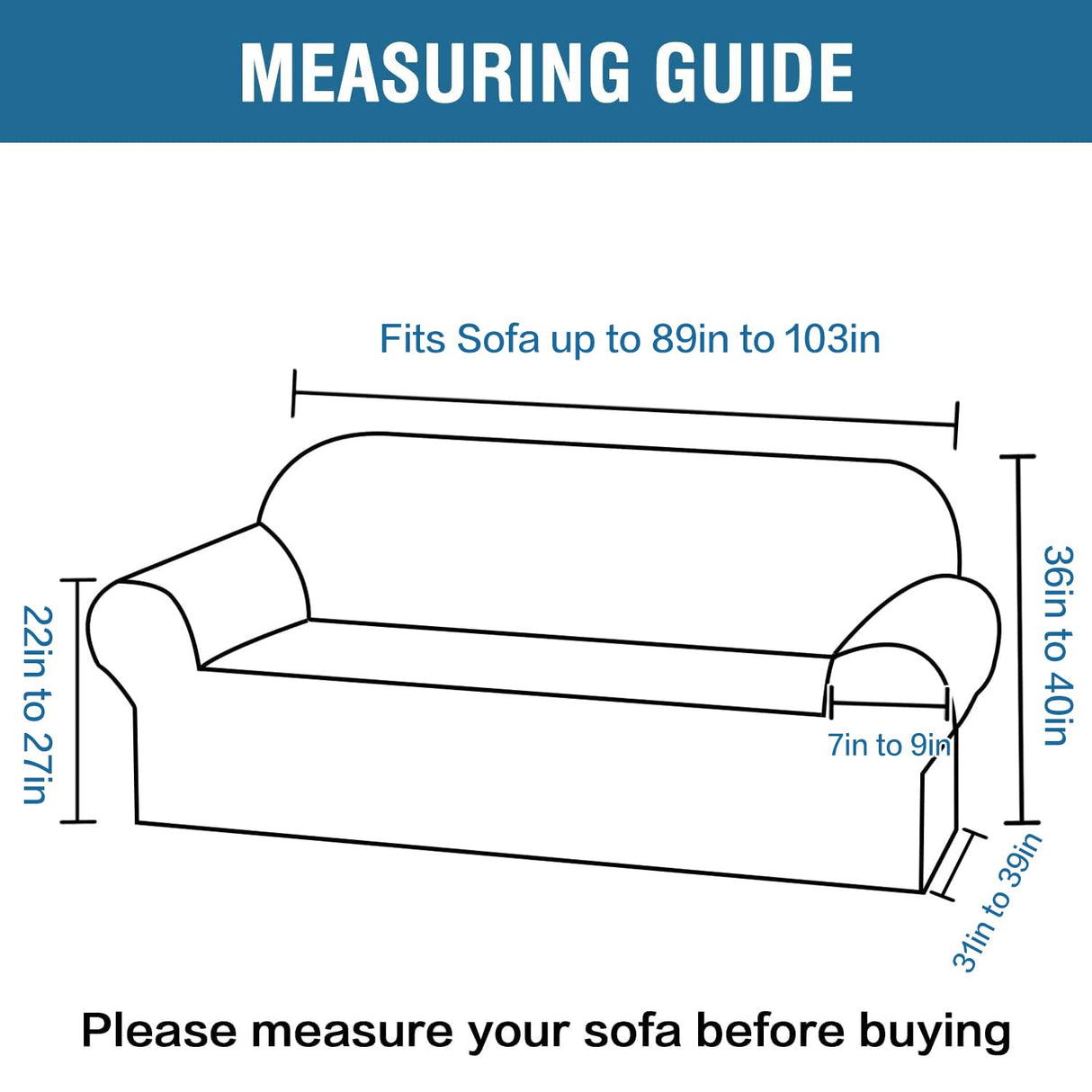 PrimeBeau 1 Piece Slipcovers for 3 Cushion Couch Soft Sofa Covers Washable Feature Thick Checked Jacquard Fabric with Elastic Bottom