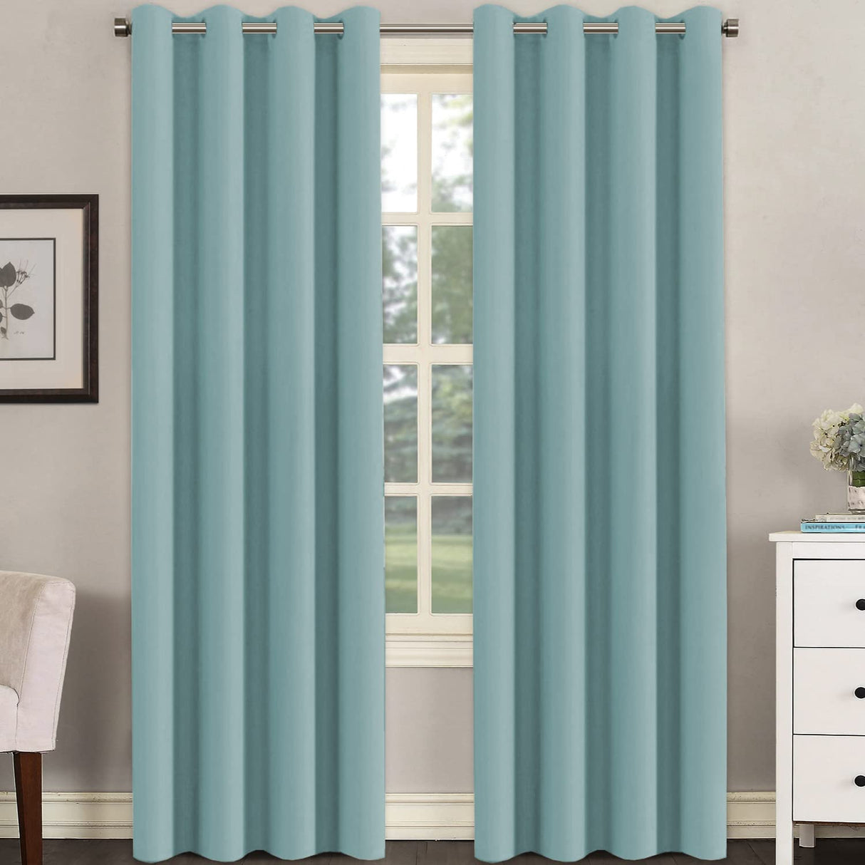 PrimeBeau Blackout Essential Grommet Thermal Curtain 2 Panels, W52" Long