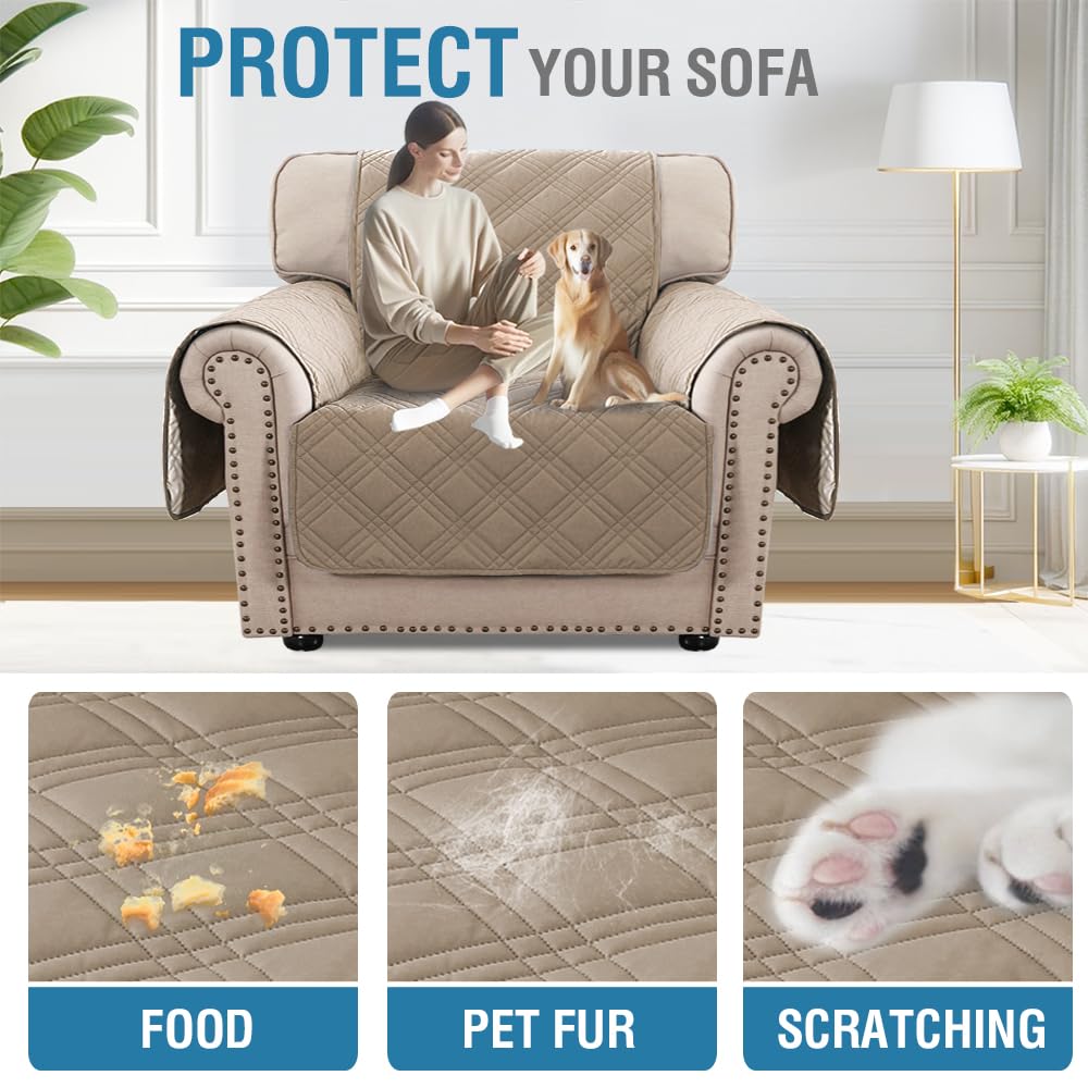 PrimeBeau 100% Waterproof Armchair Covers Washable,Thick Soft Couch Cover for Dogs with Elastic Straps (Armchair, Diamond Shape)