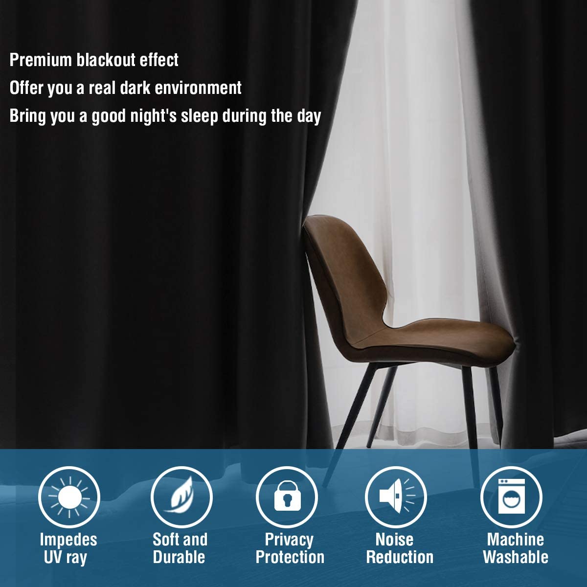 PrimeBeau Essential Blackout Thermal Insulated Curtain Drapes Set of 2 panels, 42 Series