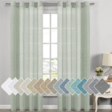 PrimeBeau Faux Linen Grommet Sheer Curtains - Set of 2 Panels 52 Series Long